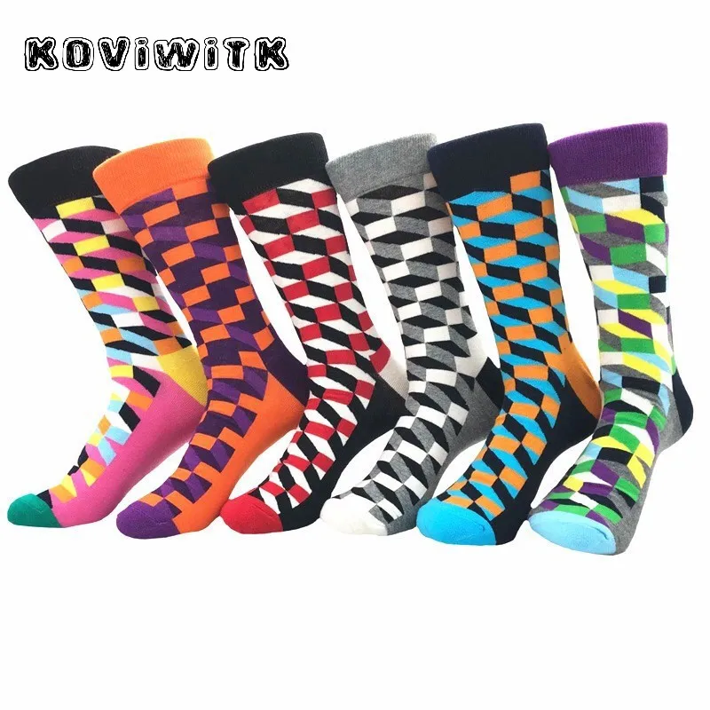 Casual Men Lattice Geometric square Cotton Mid tube socks Winter Stylish Breathable no show sock elastic Warm White Christmas gg | Мужская