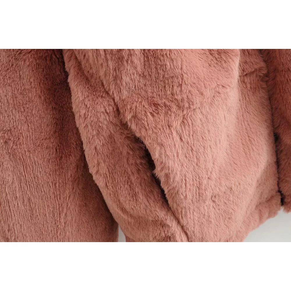 Модное женское повседневное пальто Za, Осень-зима, одноцветное пальто из искусственного меха с длинным рукавом и капюшоном, свободная теплая куртка для женщин