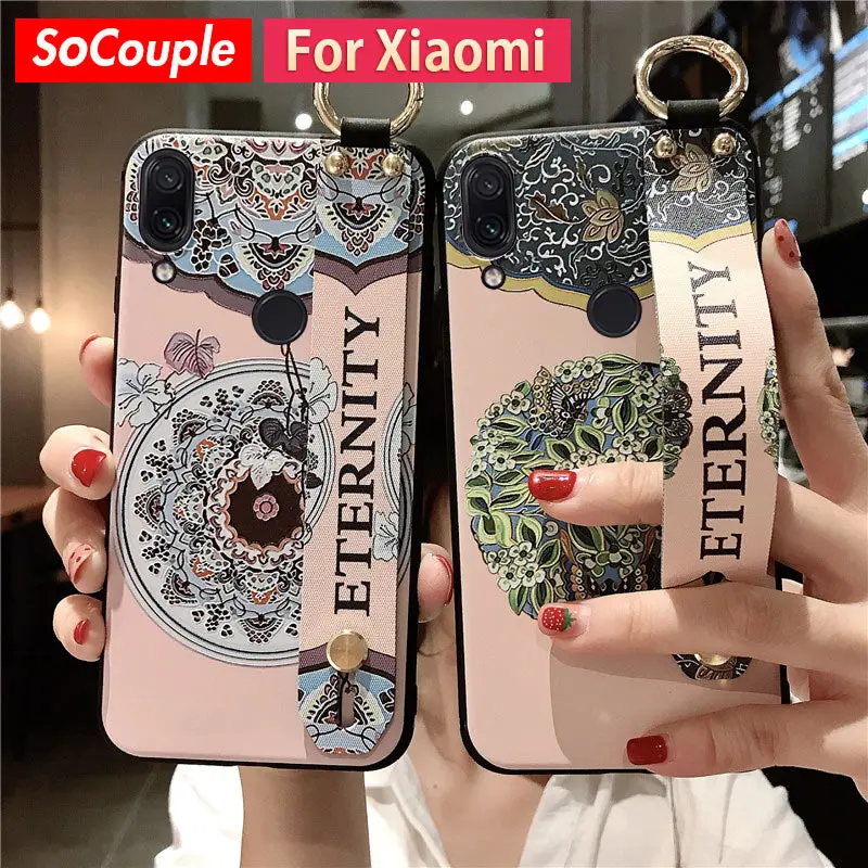 

SoCouple Wrist Strap Case For Redmi Note 6 5 5A 7 8 Pro 4X Cover For Xiaomi 9 8 5X 6X CC9 A3 Lite Retro Flower Phone Holder Case