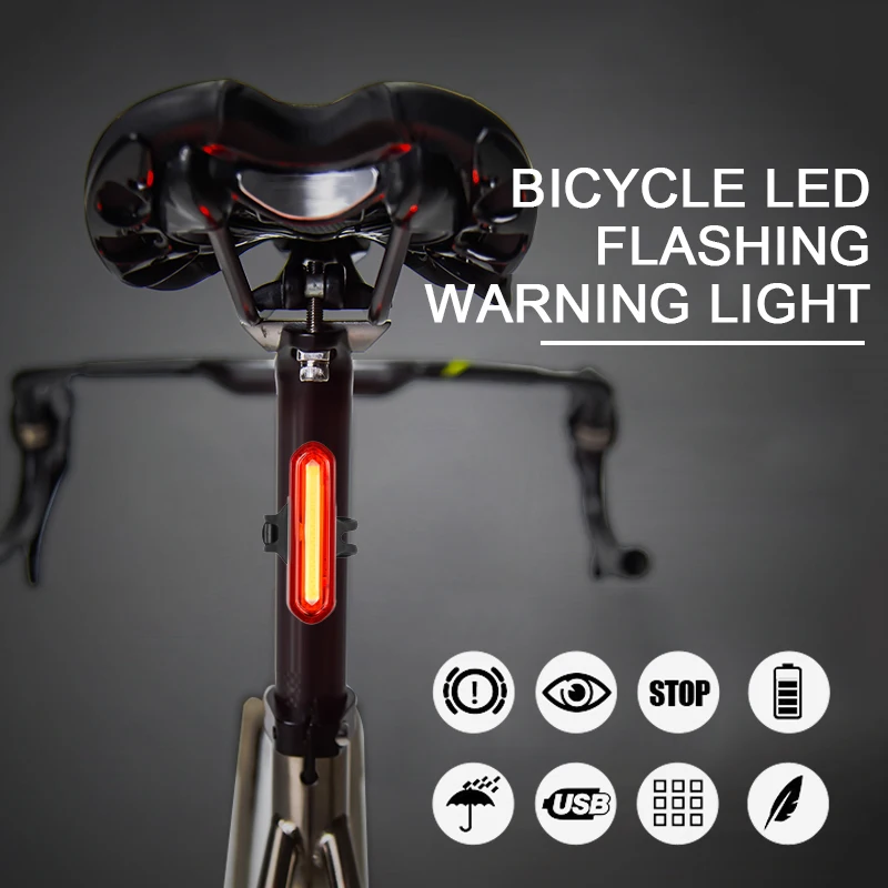 ไฟท้ายจักรยานกันน้ำด้านหลังแสง LED USB ชาร์จไฟจักรยานเสือภูเขาขี่จักรยานไฟท้ายจักรยาน
