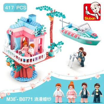 

Sluban B0771 Pink Dream Wedding Tree House Boat Ship Party DIY Model 417pcs Mini Building Blocks Bricks Toy for Children no Box