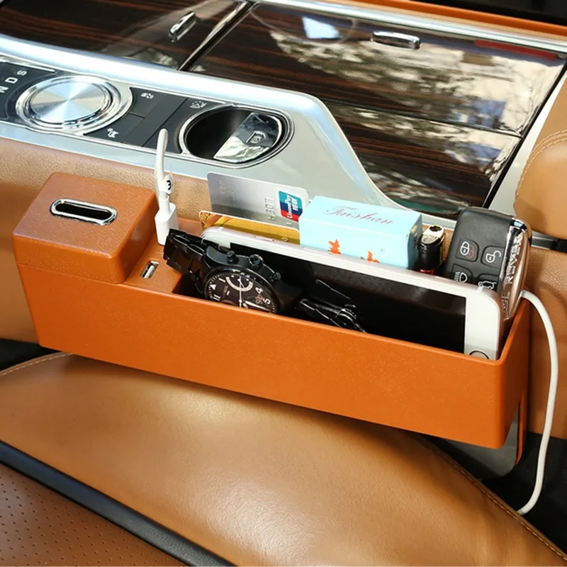 Автомобильное сиденье зазор коробка для хранения 2 USB Беспроводная зарядка многофункциональная карта Монета хранение мобильных телефонов коробка автомобильный Органайзер с зарядным устройством - Название цвета: BR2