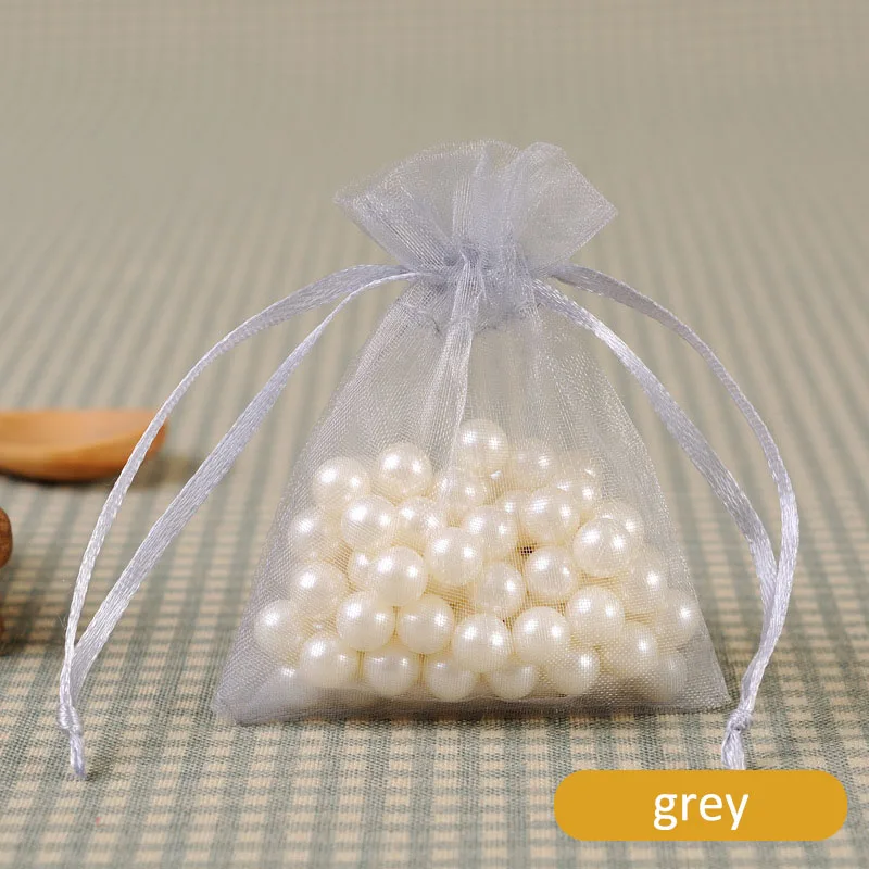 grey 22 цвета на выбор 9*12 см, многофункциональные сумки для конфет, мешочек из органзы для ювелирных изделий, Ювелирная упаковка, сумка на шнурке, 100 шт, самодельная посылка - Цвет: grey