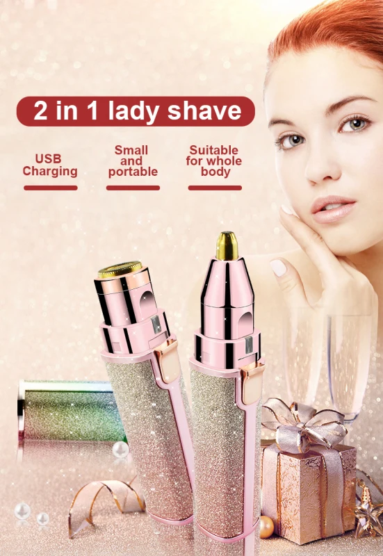 

2 IN1 Protable Electric Epilator Eyebrow FemaleTrimmer Shaver Body Facial Lipstick Shape Hair Removal Women Painless Razor