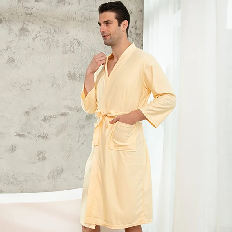 

Waffle Bathrobe Men Sleepwear Soft Nightwear Kimono Gown 2020 Autumn New Intimate Lingerie Lovers Nightgown Home Clothes