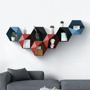 

Wall Mounted Hexagonal Floating Shelves Wall Shelf Combination Wall Hanging Geometric Figure for Wall Decoration Living Room Bed