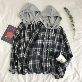 

Spring Casual Plaid Hooded Men Shirt Black Long Sleeve Shirt Men Vetement Homme Large Size Vintage Party Mens Clothing MM60NCS