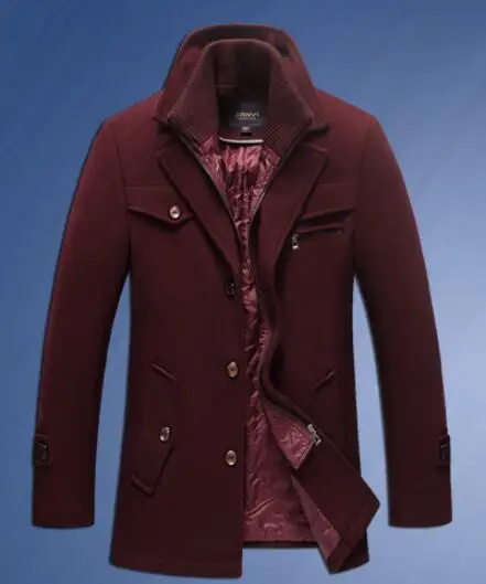 Бургундия Модное YiYimerci новое зимнее шерстяное пальто приталенные куртки мужские s Повседневная Теплая Верхняя одежда куртка и пальто Мужское пальто размер M-5XL - Цвет: Бургундия