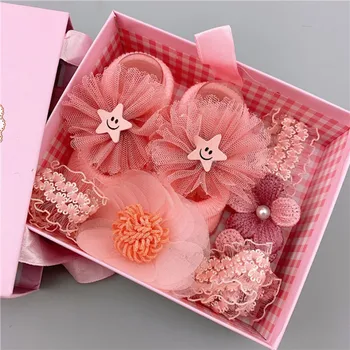 

Baby Accessories + Socks 3Pcs Set Kid Newborn Baby Cartoon Socks Anti-slip Sock Shoes Boots Bowknots Floor Slipper Socks gift