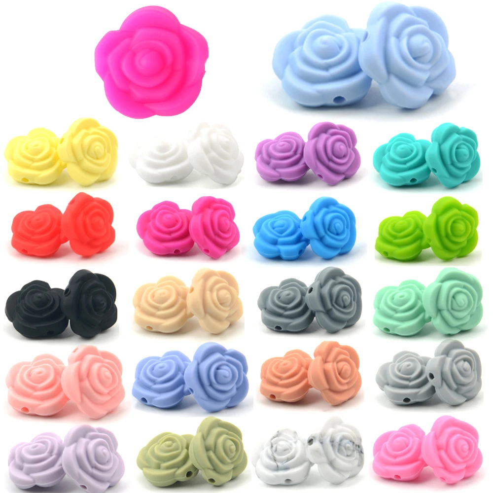 

Silicone Flower Beads Rose Teething Charm Teether Baby Chewing Teether Teething Toys For Handmake DIY Necklace Bracelet