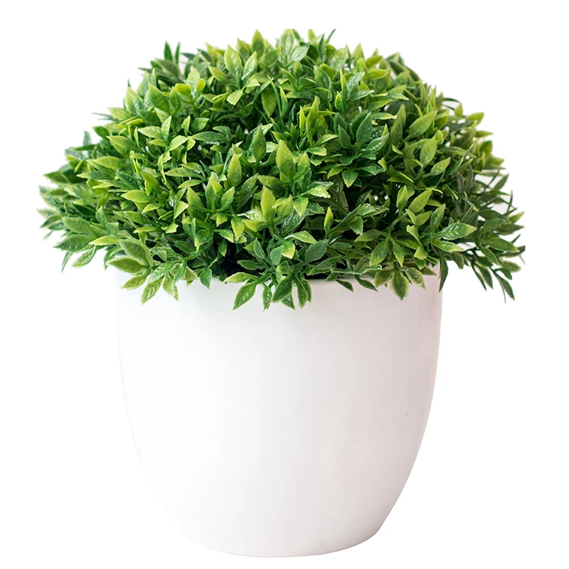 Artificial Bonsai Plant Grass Leaf Ball Realistic Potted Home Indoor Decoration