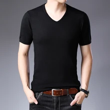 Горячая Распродажа, Мужская шерстяная рубашка, мужской джемпер с коротким рукавом, сексуальная однотонная трикотажная рубашка с v-образным вырезом, одежда высокого качества