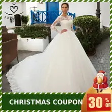 Swanskirt, съемное свадебное платье с длинным рукавом,, совок, аппликация, кружево, а-силуэт, винтажное платье принцессы, невесты, Vestido de Noiva K201