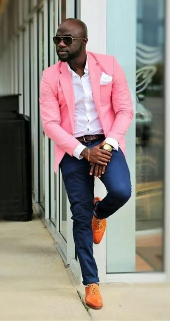 New Pink Mens Wedding Suits Navy Blue 