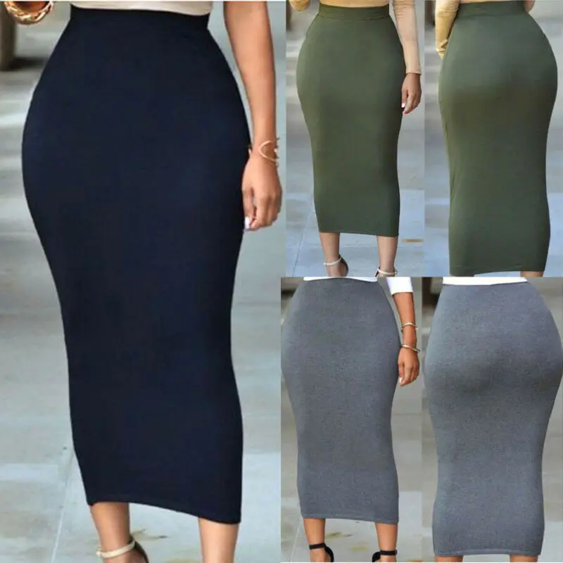Womens Skirt 2019 Autumn Fashion New Plain Jersey Bodycon Tube Straight High Waisted Skirt Ladies Casual Stretch Midi Skirt hot