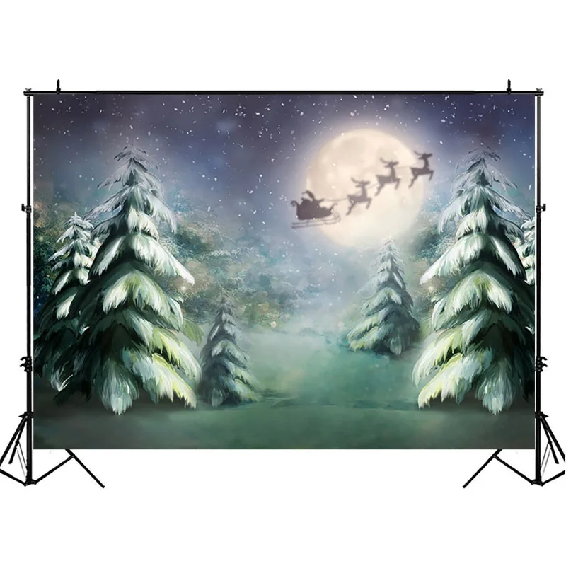 

Christmas Party Backdrop Night Moon Santa Claus Elk Gifts Photography Backdrops Jungle Forest Kids Children Photo Background