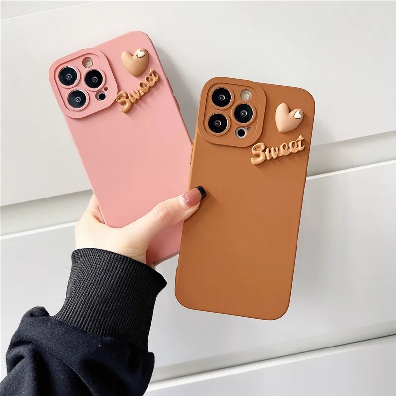 Cute Three-dimensional Letter Heart Shape Girl Soft Case For Iphone 11 12 13 Pro Max 7 8 Plus Xr X Xs Se 2 Cover Fundas | Мобильные