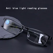 Полуоправа, металлическая оправа, очки для чтения, компьютерный синий светильник, блокирующие очки, прямоугольные гибкие прогрессивные очки для дальнозоркости