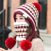 Новая зимняя шапка, комплект из двух предметов с толстой защитой ушей, теплая шапка в Корейском стиле, модная цветная Женская шерстяная шляпа в Корейском стиле