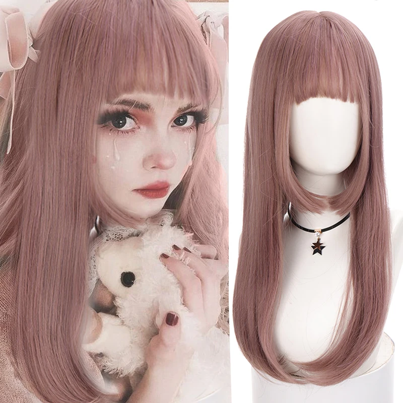 LUPU Long Straight Synthetic Hair Lolita Natural Wigs For Women Black Brown Pink False Fake Cosplay Wig With Bangs | Шиньоны и парики