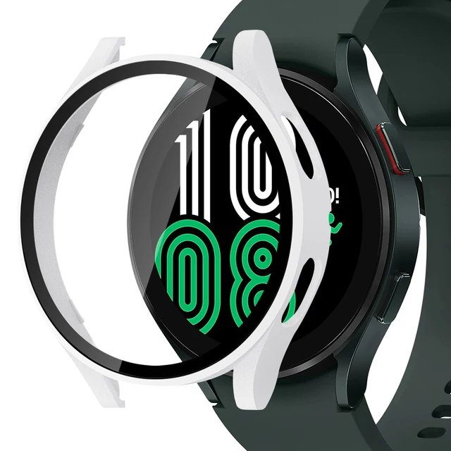 Tempered Glass+Matte Watch Cover for Galaxy Watch 4 Case 44mm 40mm，Bumper Full Screen Protector for Samsung Galaxy Watch4 White