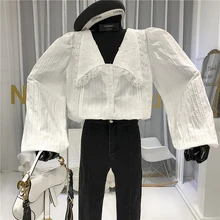 #Special Offers 2020 Early Spring Vintage Patchwork Blouses Women Solid Peter Pan Collar Lantern Sleeve Womens Clothing white black shirts #Special Offers 2020 Early Spring Vintage Patchwork Blouses Women Solid Peter Pan Collar Lantern Sleeve Womens Clothing white black shirts