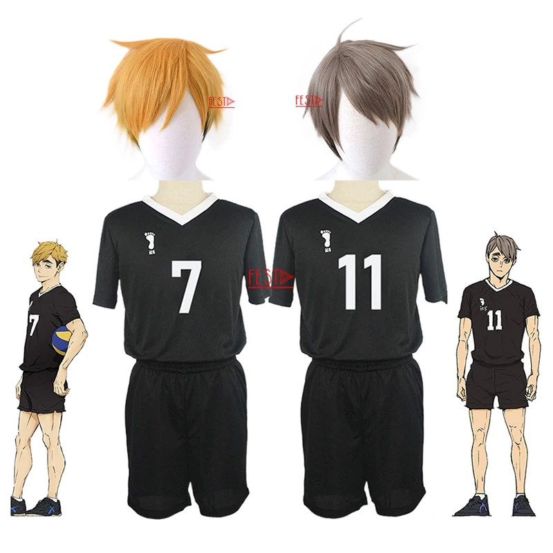 Haikyuu Season 4 No.7 Miya Atsumu No.11 Osamu Cosplay Jerseys Inarizaki High Volleyball Uniform Black Sportswear Wigs Adult |