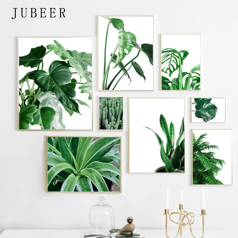 

Monstera кактус Настенная живопись на холсте зеленые тропические растения листья скандинавские плакаты и принты настенные картинки для гостиной