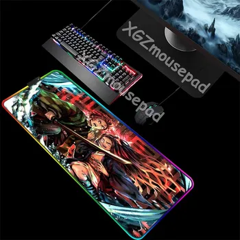 

XGZ Large RGB Mouse Pad Lock Edge Anime Devil Swordsman HD Custom Student Computer Keyboard Desk Mat Comfortable Rubber Non-slip