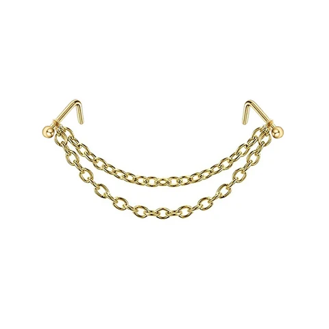 Steel Double Nose Piercing Chain Nose Chain for Woman Nostril Piercing Nose Stud Decoration Piercing Chain New