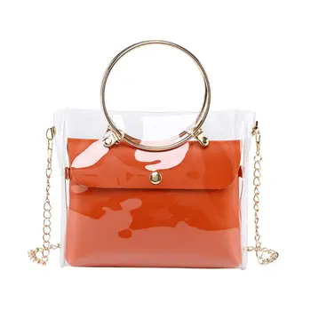 

Women Girls Small Handbag Chain Strap Transparent Shoulder Bag Fashion Metal Handle Summer Beach Purse Crossbody Tote