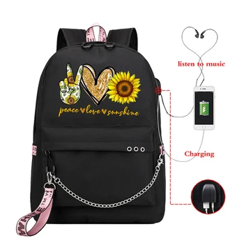 

2020 Korean SchoolBag Girls canvas Backpack peace love sunshine print School Rucksack College Shoulder Satchel Travel Bag Plecak