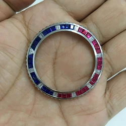 Hot 2021 Color Gradiation Rainbow Stainless Steel+Synthetic Gems+Zircon 41mm Watch Bezel For Brands Watch Parts