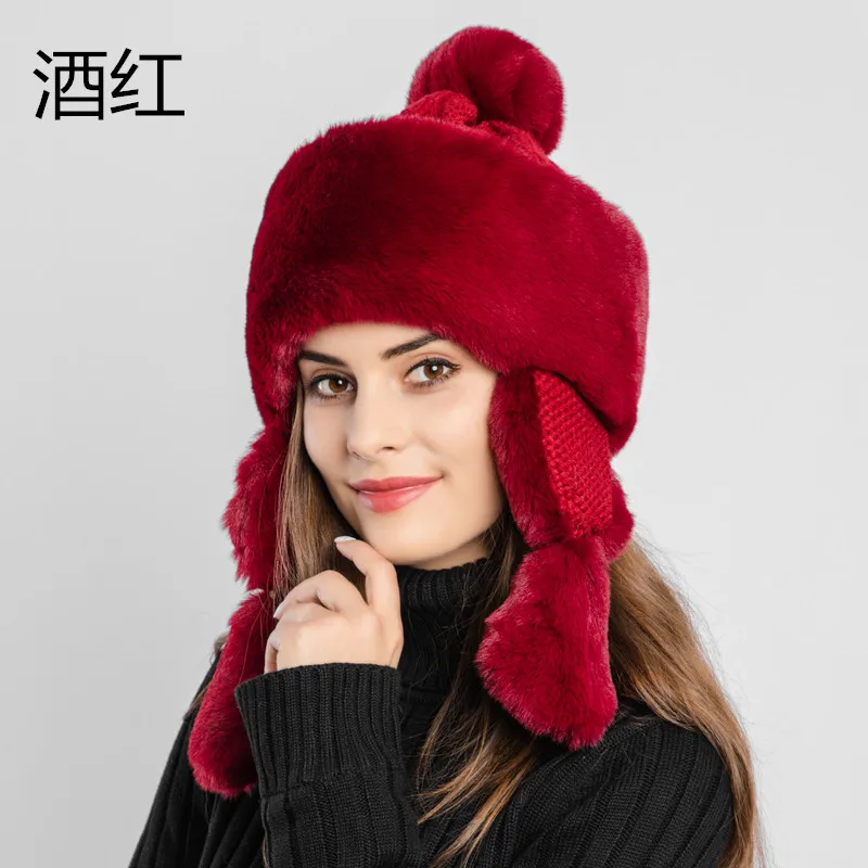 Женские зимние шапки-бомберы, одноцветные, теплые, милые, повседневные, простые, подходят для всех, шапка, новинка - Цвет: Burgundy