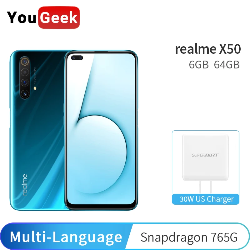 Realme X50 X 50 5G 8GB 128GB 6 57 ''мобильный телефон Snapdragon 765G Восьмиядерный 64MP