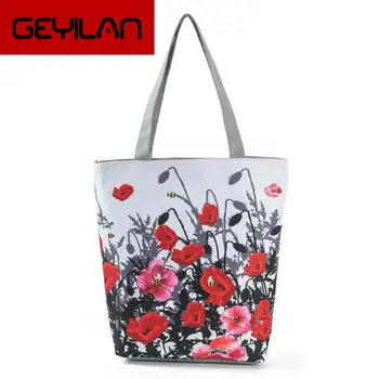 

Miyahouse Floral Printed Handbag Women Shoulder Bag Canvas Summer Beach Bag Daily Use Female Shopping Bag Lady