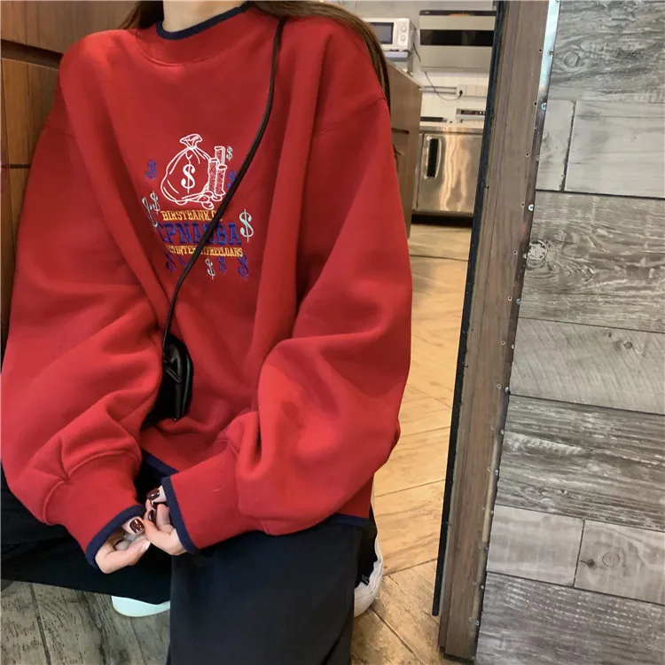 Женская толстовка в японском стиле Harajuku Ulzzang винтажная Красная с богатой