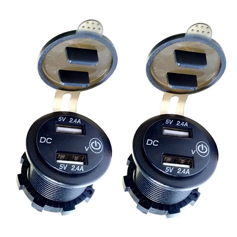 Car 2.4A USB Charger Voltmeter Touch Switch For Boat Marine SUV Truck Motorcycle PXPE