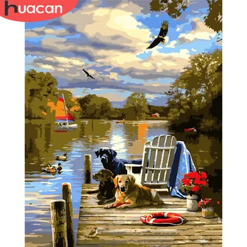 

HUACAN DIY Pictures By Number Dog Kits Drawing On Canvas Painting By Numbers Landscape Hand Painted Picture Art Gift Home Decor