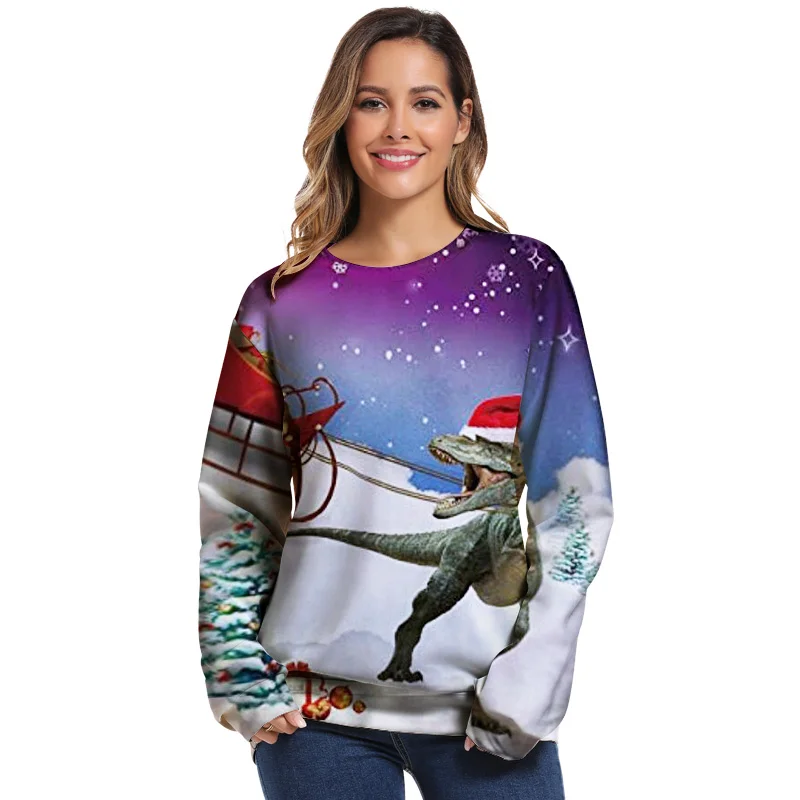 Ugly Christmas Sweater Santa Claus Print Loose Hoodie Men Women Pullover Christmas Novelty funny Dark series Autumn Winter Tops - Цвет: picture  color