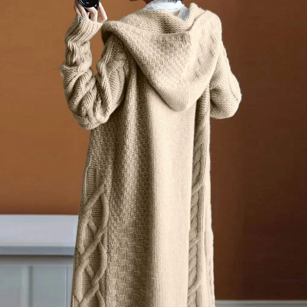 Женская Длинная зимняя верхняя одежда с капюшоном, вязаный женский свитер, кашемировые свитера для женщин