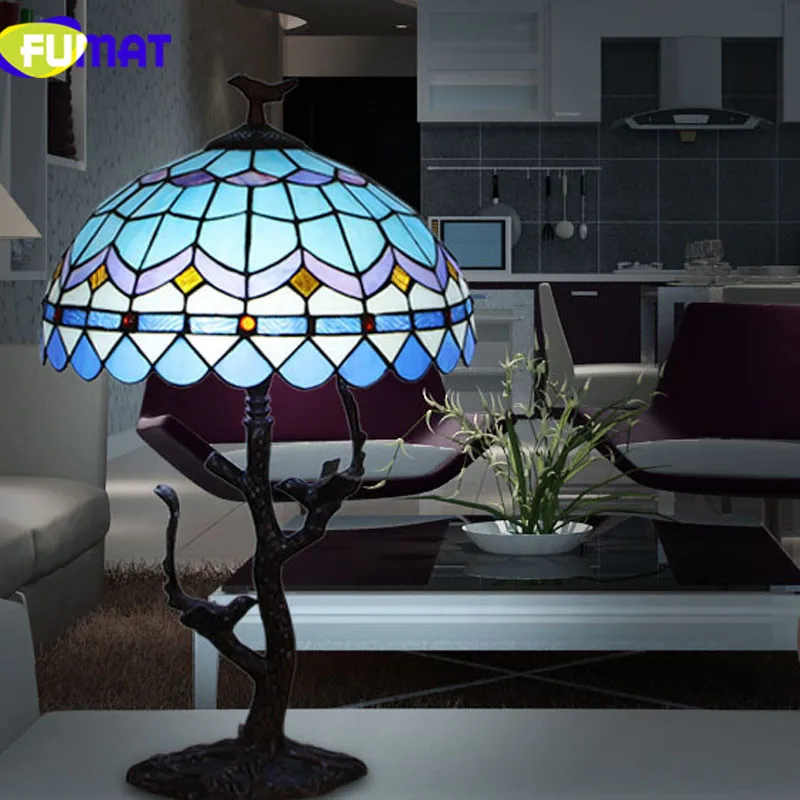 FUMAT Tiffanylamp настольные лампы Pteris Staiend стеклянный абажур для спальни прикроватные лампы светодиодный домашний арт-деко Свадебный Настольный светильник