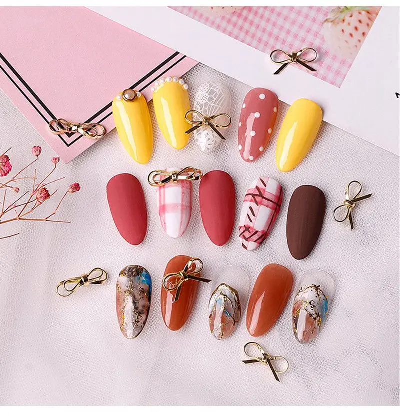 5PCS Nail Alloy Bowknot Nail Ring Charm Crystal Finger Nail Ring For Women Lady Rhinestone Fingernail Protective Fashion Jewelry