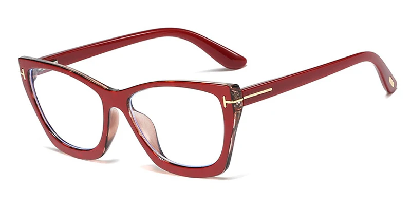 Peekaboo tr90, синие очки для компьютера, женские, кошачий глаз, черные очки по рецепту, для мужчин, большая оправа, унисекс - Цвет оправы: red with clear
