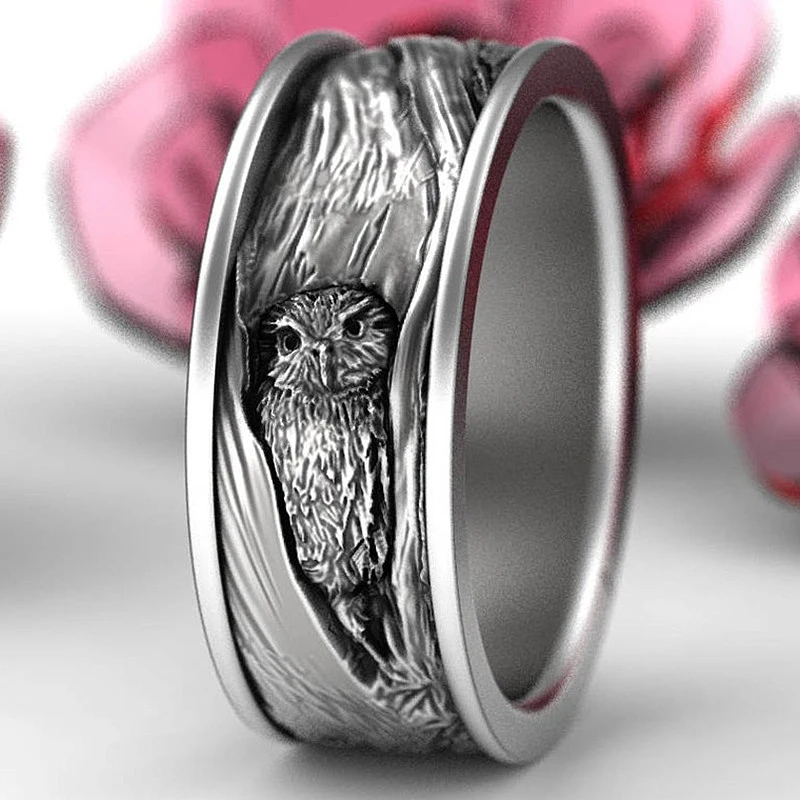 Готическое модное мужское кольцо в стиле панк винтажное дерево Сова Хэллоуин свадебное Рок Хип-хоп кольцо для женщин Рок Аксессуары O3M420