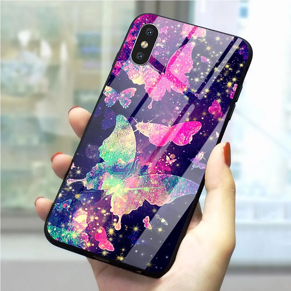 Чехол для телефона из закаленного стекла с принтом бабочки iPhone 8 5 5S SE 6 6S 7/6 7 Plus X XS XR