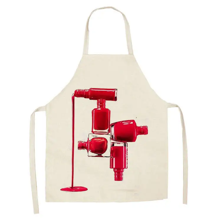 1Pcs Kitchen Apron Colorful Nail Polish women Printed Sleeveless Cotton Linen Aprons for Men Women Home Cleaning Tools WQTF05