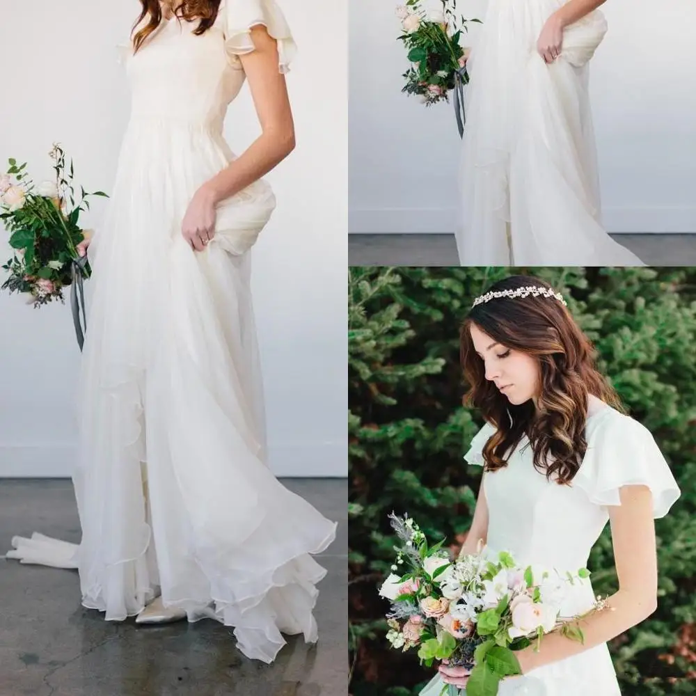 Vestido De Noiva Летнее белое шифоновое вечернее платье невесты Boho пляжные свадебные