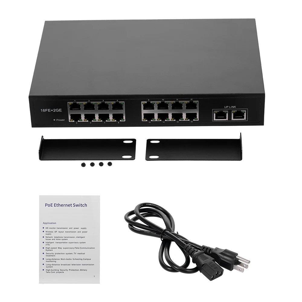 Коммутатор POE+ 2BZQN 16FE с 16 портами POE 2 гигабитных канала связи IEEE 802.3af Стандартный коммутатор POE мощность для ip-камеры