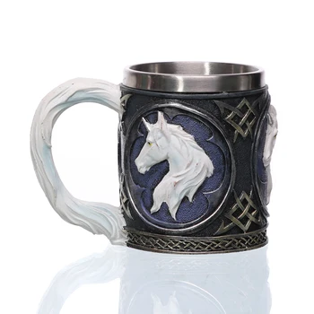 

Creative 3D Stereoscopic Horse Head Mug Resin Stainless Steel Coffee Beer Mug New Strange Animal Water Cup Hot Craft Gift